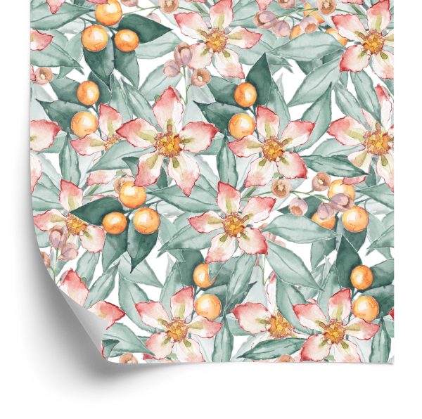 Behang Kleurrijke Bladeren En Bloemen Geschilderd Met Waterverf