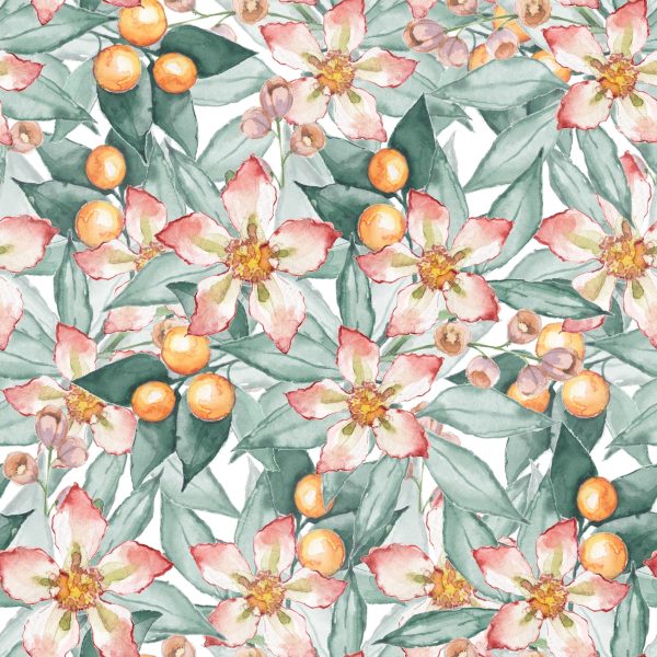 Behang Kleurrijke Bladeren En Bloemen Geschilderd Met Waterverf - Afbeelding 2