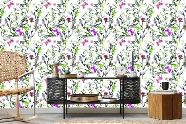 Behang Aquarel Weide Bloemen - Afbeelding 5
