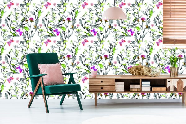 Behang Aquarel Weide Bloemen - Afbeelding 6