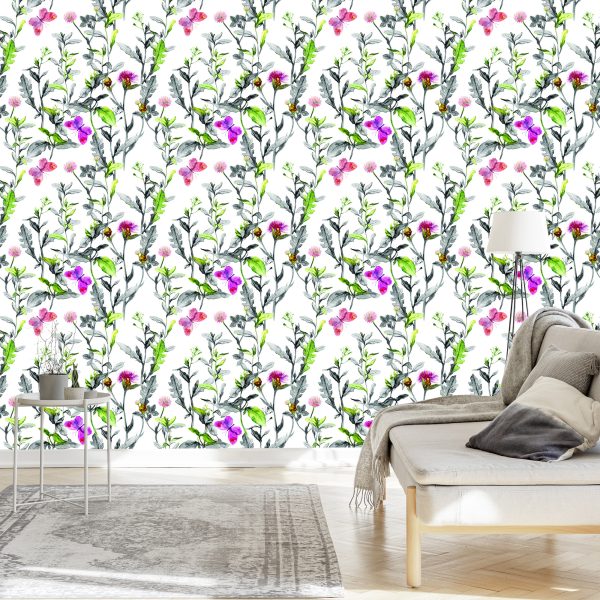 Behang Aquarel Weide Bloemen - Afbeelding 3