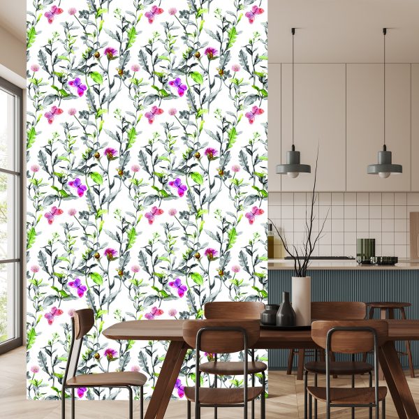 Behang Aquarel Weide Bloemen - Afbeelding 4