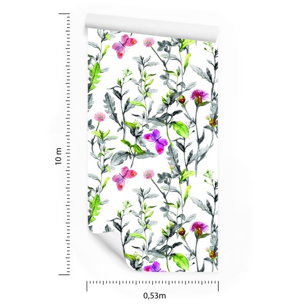 Behang Aquarel Weide Bloemen - Afbeelding 8