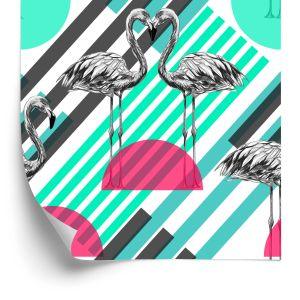 Behang Flamingo's En Geometrische Patronen
