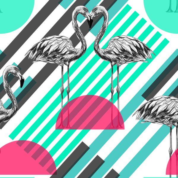 Behang Flamingo's En Geometrische Patronen - Afbeelding 2