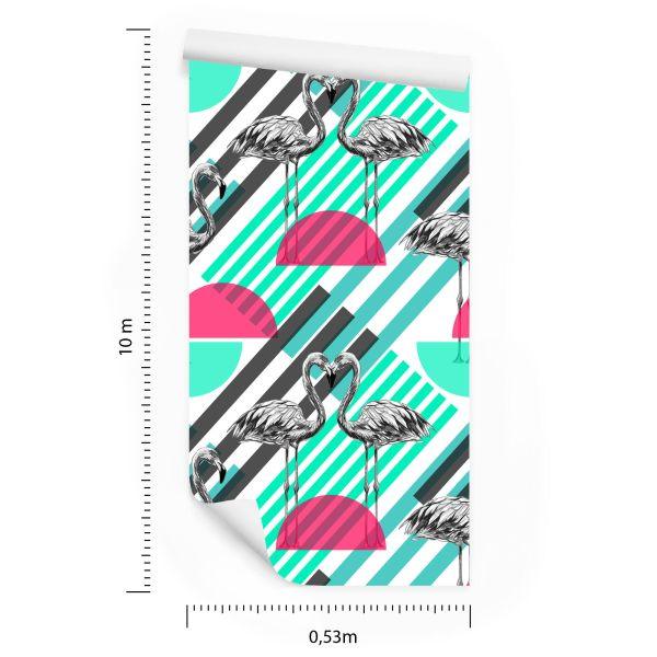 Behang Flamingo's En Geometrische Patronen - Afbeelding 8