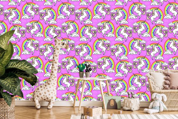 Behang Voor Kinderen - Eenhoorn Op Een Regenboogachtergrond - Afbeelding 5