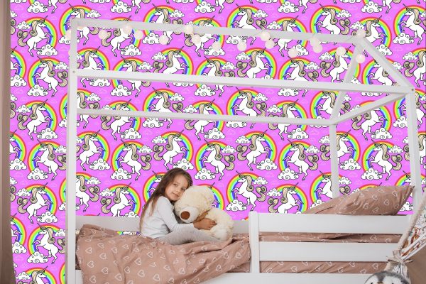Behang Voor Kinderen - Eenhoorn Op Een Regenboogachtergrond - Afbeelding 7