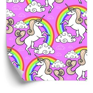 Behang Voor Kinderen - Eenhoorn Op Een Regenboogachtergrond