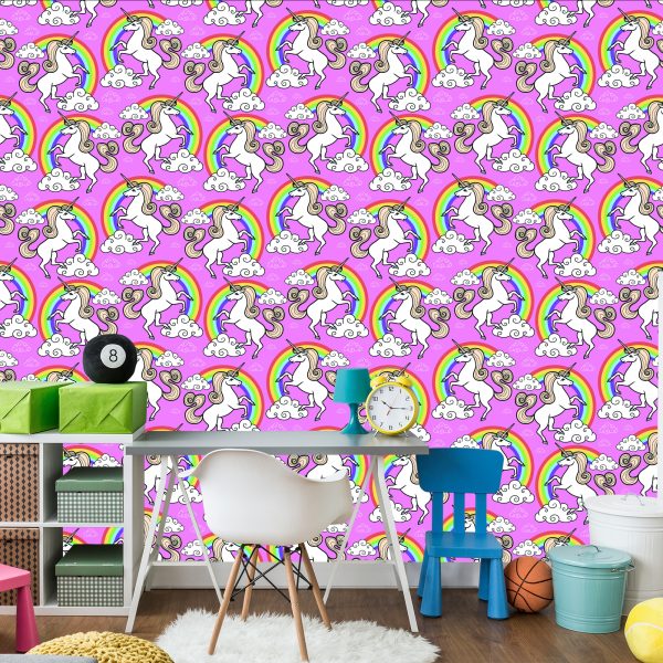 Behang Voor Kinderen - Eenhoorn Op Een Regenboogachtergrond - Afbeelding 4