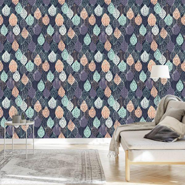 Behang Kleurrijke Natuurbladeren Voor De Babykamer - Afbeelding 3