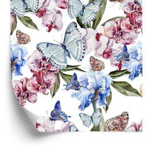 Behang Voor De Salon Vlinders, Bloemen, Groen