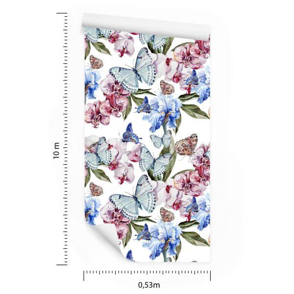 Behang Voor De Salon Vlinders, Bloemen, Groen - Afbeelding 8