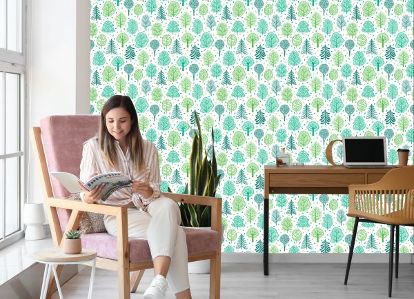 Behang Natuur Groene Bomen Bos Kinderkamer - Afbeelding 7
