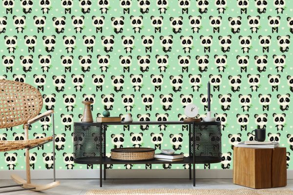 Behang Panda's Met Bladeren - Afbeelding 5