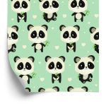 Behang Panda's Met Bladeren