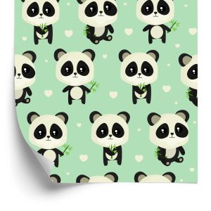 Behang Panda's Met Bladeren