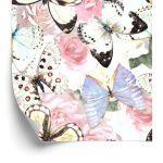 Behang Bloemen, Planten, Vlinders, Gang