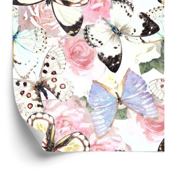 Behang Bloemen, Planten, Vlinders, Gang