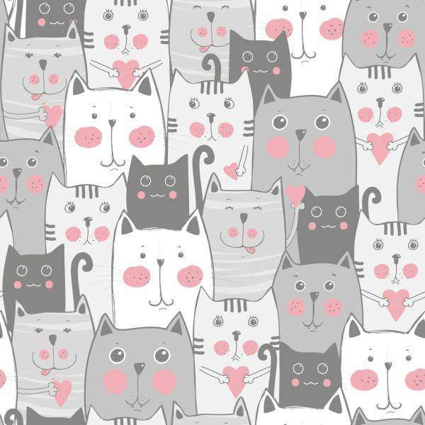 Behang Voor Kinderen - Katten En Harten - Afbeelding 2