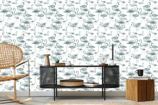 Behang Flamingo's Vogels Natuursalon - Afbeelding 5