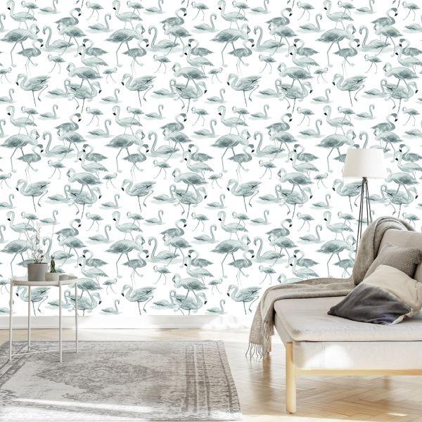 Behang Flamingo's Vogels Natuursalon - Afbeelding 3
