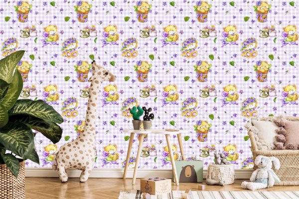 Behang Teddyberen, Bloemen, Bladeren Voor Meisje - Afbeelding 5