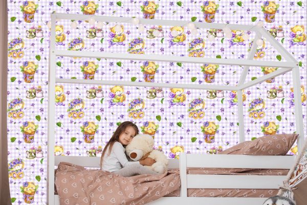 Behang Teddyberen, Bloemen, Bladeren Voor Meisje - Afbeelding 7