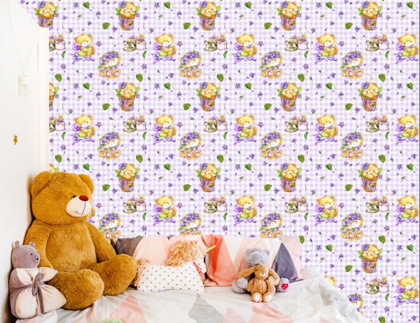 Behang Teddyberen, Bloemen, Bladeren Voor Meisje - Afbeelding 6