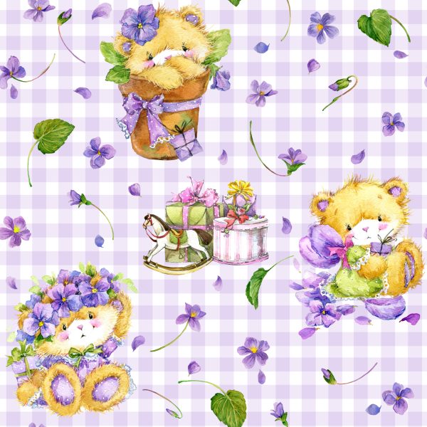 Behang Teddyberen, Bloemen, Bladeren Voor Meisje - Afbeelding 2