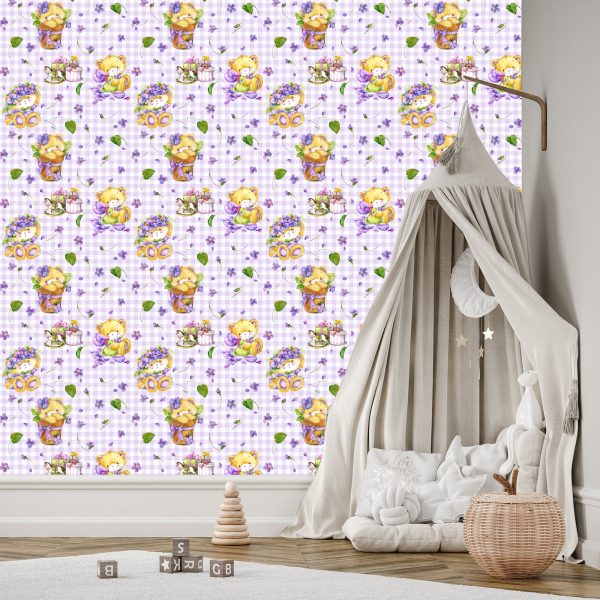 Behang Teddyberen, Bloemen, Bladeren Voor Meisje - Afbeelding 3