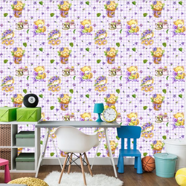 Behang Teddyberen, Bloemen, Bladeren Voor Meisje - Afbeelding 4