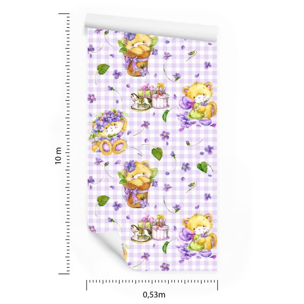 Behang Teddyberen, Bloemen, Bladeren Voor Meisje - Afbeelding 8