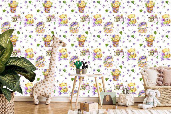 Behang Voor Meisjes Teddyberen. Natuur Bloemen - Afbeelding 5