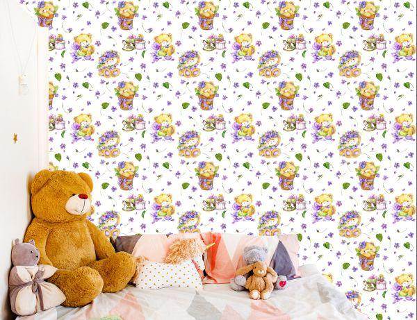 Behang Voor Meisjes Teddyberen. Natuur Bloemen - Afbeelding 6