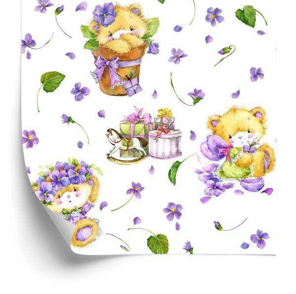 Behang Voor Meisjes Teddyberen. Natuur Bloemen