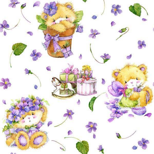 Behang Voor Meisjes Teddyberen. Natuur Bloemen - Afbeelding 2