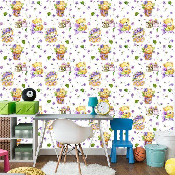 Behang Voor Meisjes Teddyberen. Natuur Bloemen - Afbeelding 4