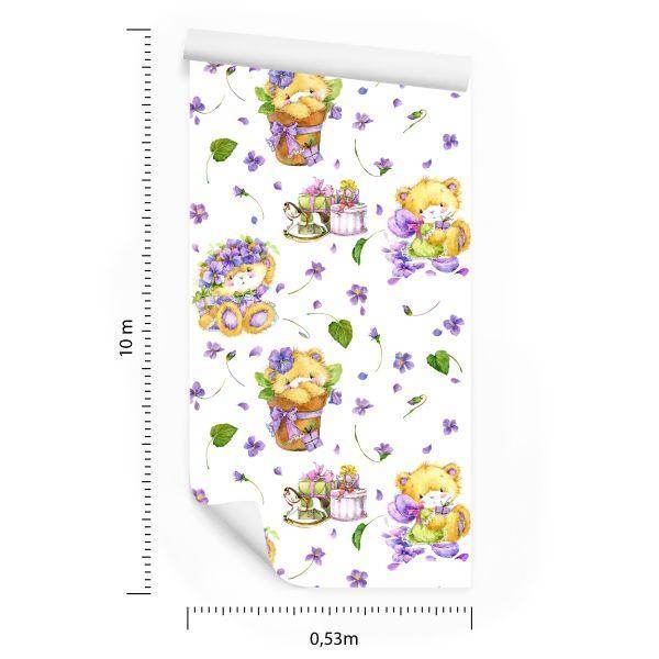Behang Voor Meisjes Teddyberen. Natuur Bloemen - Afbeelding 8