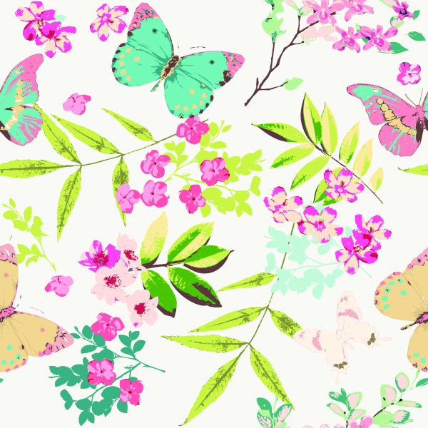 Behang Voor Kinderen - Kleurrijke Vlinders En Bloemen - Afbeelding 2