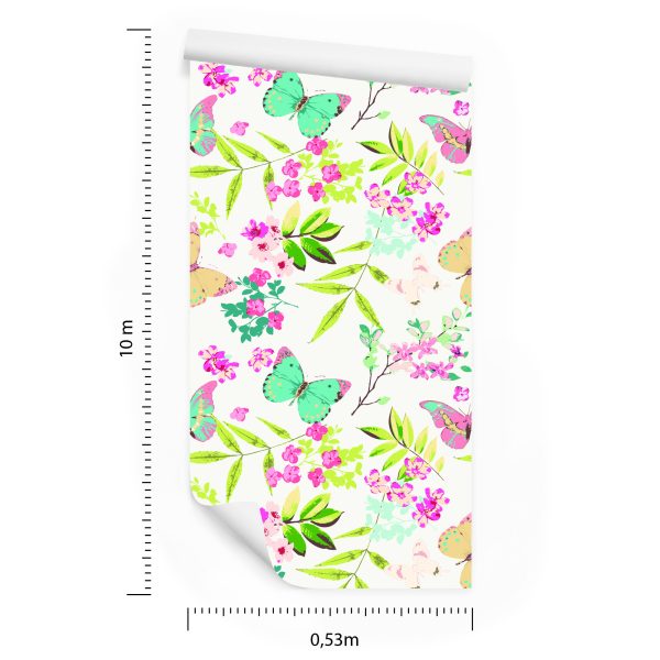 Behang Voor Kinderen - Kleurrijke Vlinders En Bloemen - Afbeelding 8