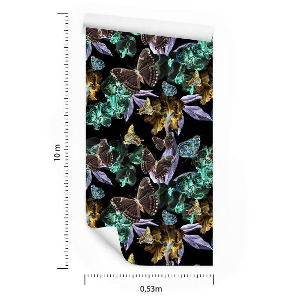 Behang Voor Eetkamer, Vlinders, Bloemen, Bladeren - Afbeelding 8