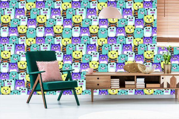 Behang Voor Kinderen - Kleurrijke Katten - Afbeelding 6