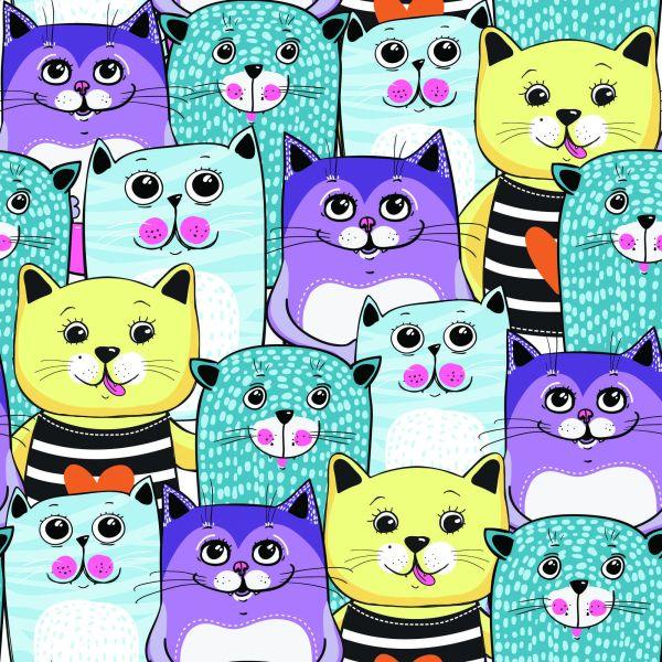 Behang Voor Kinderen - Kleurrijke Katten - Afbeelding 2