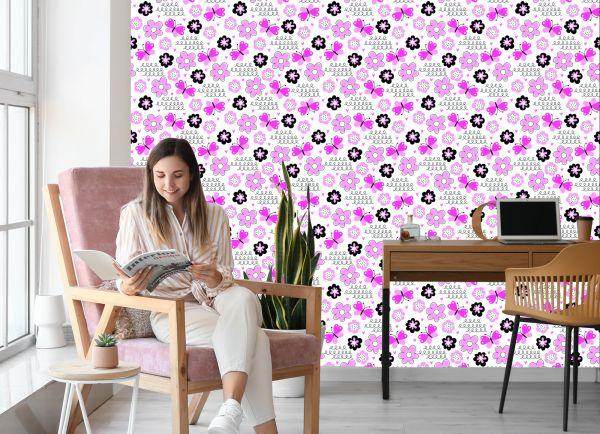 Behang Voor Kinderen In Hart Vlinders Bloemen - Afbeelding 7