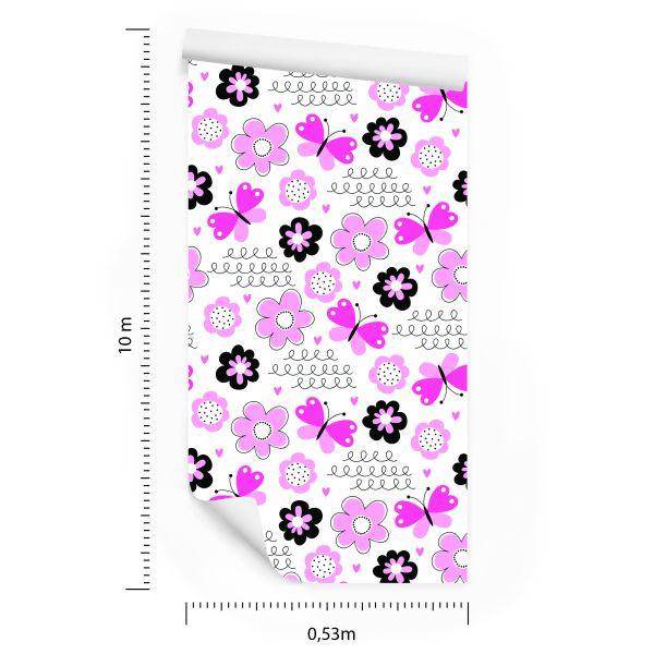 Behang Voor Kinderen In Hart Vlinders Bloemen - Afbeelding 8