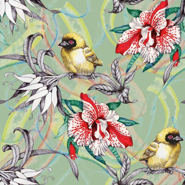 Behang Kleurrijke Vogels Tussen Bloemen - Afbeelding 2