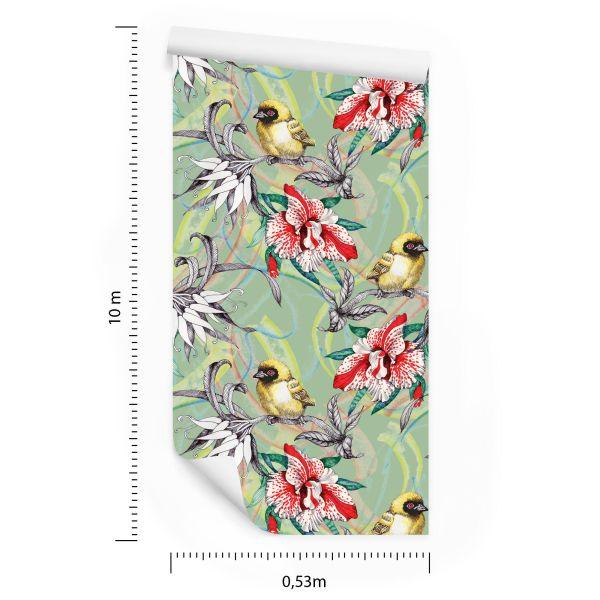 Behang Kleurrijke Vogels Tussen Bloemen - Afbeelding 8