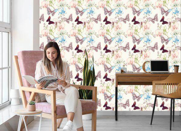 Behang Vlinders Laten Bloemen Achter Voor De Babykamer - Afbeelding 7