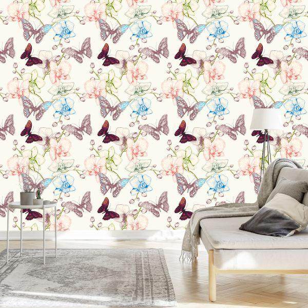 Behang Vlinders Laten Bloemen Achter Voor De Babykamer - Afbeelding 3